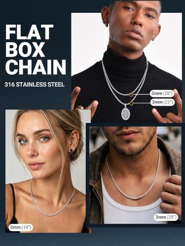 Image of PROSTEEL Stainless Steel Flat Box Link Chain Necklace for Men