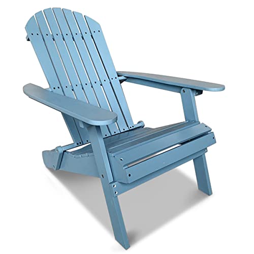 Adirondack Chair Weather Resistant Patio Chairs Folding Outdoor Chair W/Long Arms Solid Wooden Heavy Duty Reclining Fire Pit Chair For Deck, Lawn, Backyard, Garden - Turquoise #TOP6