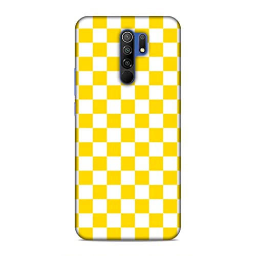 Image of Printed Mobile Back Hard Case Cover for Xiaomi Redmi 9 Prime /Xiaomi Poco M2 | Check Print, Small Boxes, Yellow & White-2204