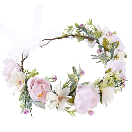KorViSHOW Pink Flower Crown Headband, Artificial Rose Floral Headpiece
