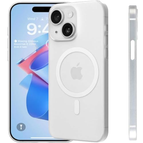 3P SPACE Super Sottile Custodia per iPhone, 0.3mm Ultra Slim Magnetico Safe Matte Cover Semi rigida Posteriore per iPhone, Minamal Design (iPhone 15 - Trasparente)