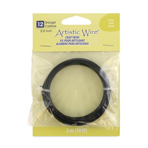 Artistic Wire, 12 Gauge Tarnish Resistant Colored Copper Craft Wire, Black, 10 ft