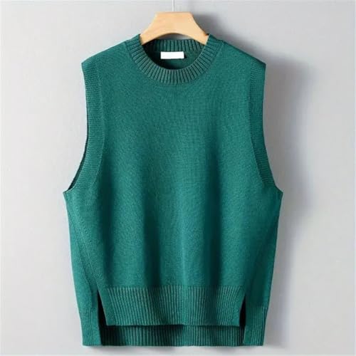 Men’S Casual Loose Fit O-Neck Knitted Sweater Vest Korean Popular Style Fashion Sleeveless Solid Color Waistcoat4