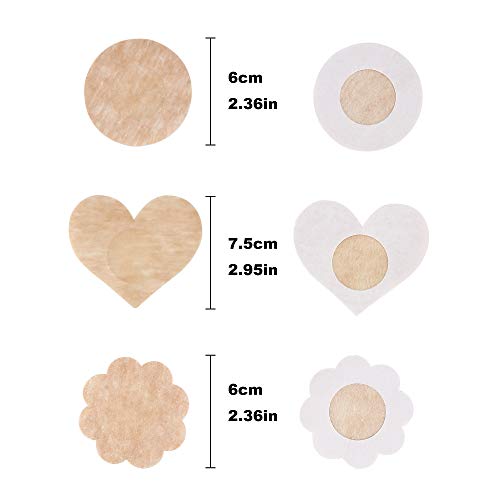 Greneric 100 Pcs Pasties Nipple Covers Disposable Breast Pasties Comfortable Satin Petals Pasties Petal Self-Adhesive Multi-Shape Bra For Women, Beige, Large #TOP1