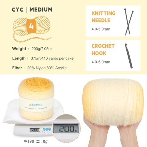 Image of Katech Ombre Yarn for Crocheting-Large Skein of Gradient Yarn Cake-2 Pack of 200g /7.05 oz-80% Acrylic,20% Nylon- #4 Medium-Perfect for Star Blankets, Scarves, Shawls and Garments (G)