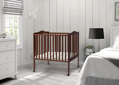 Delta Children Folding Portable Mini Baby Crib with 1.5-inch Mattress - Greenguard Gold & Serta SleepTrue Mini Crib Mattress, Premium Sustainably Sourced Fiber Core, Hypoaller