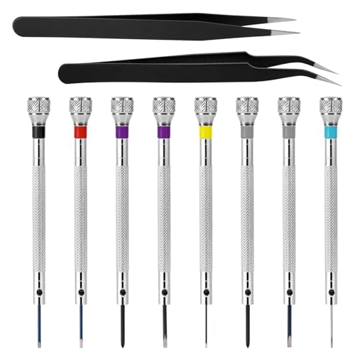 8PCS Watch Screwdriver Set Professional, Micro Precision Glasses Repair Kit, Watch Back Remover Tool, Mini Screwdrivers for Watches Band 0.6-1.6mm Watches Repair Screwdriver Set with 2 Tweezers