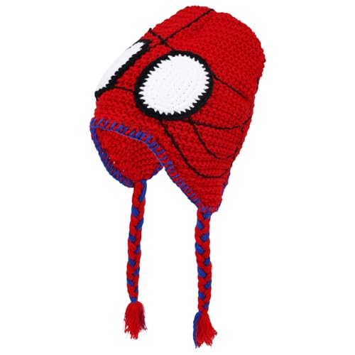Marvel Spider-Man Crochet Peruvian Beanie MayDay Inspired Hand-Woven Winter Knit Cap with Braided Tassels Red and Blue