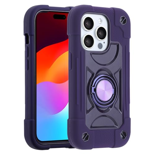 Image of MARKILL Compatible with iPhone with Built-in 360Rotating Ring Stand, Military Grade Drop Protection Full Body Rugged Heavy Duty Case Durable Cover (Deep Purple, iPhone 15 Pro Max 6.7 inch)