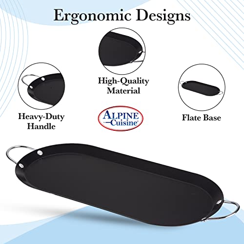 Alpine Cuisine Nonstick Oval Comal 17.5X8-Inch - Black Carbon Steel Tortilla Comal With Single Handle - Durable, Heavy Duty Comal For Cooking - Even-Heating & Long Lasting - Versatile Kitchen Cookware #TOP1