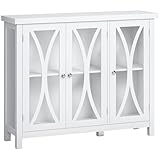 HOMCOM Modern Kitchen Sideboard, Buffet Cabinet with 2 Storage Cupboard, Glass Doors for Living Room, Bedroom, White