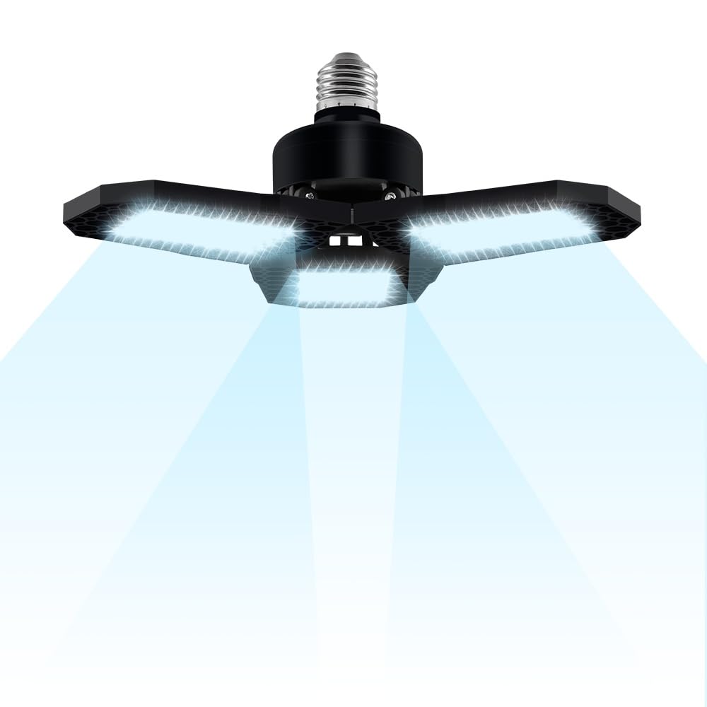 50W Foldable Garage Lamp AC100-277V Indoor Ceiling Lights Deformable E26 E27 Adjustable Panels Workshop Warehouse Lights 110V Large