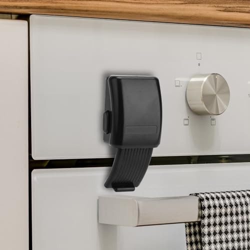 Child Oven Door Lock, Heat-Resistant PC Material Childproof Oven Latch Safety Adhesive Easy to Install Oven Front Lock Protector Prevent Kids from Opening (Black)
