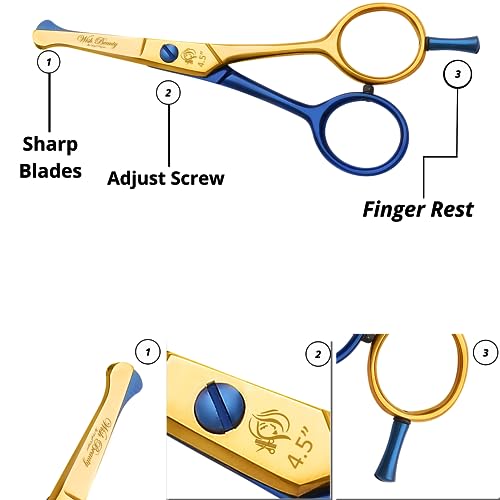 wishbeauty Kids Safety Round Tip & Curved Hair Scissors - Professional Salon Barber Scissors for Baby (Gold & Blue, 4.5") - Image 2