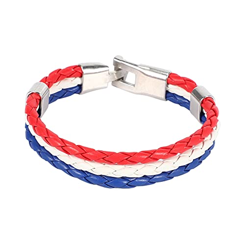 Aflytep Bijoux a Bracelet Bracelet tisse en Alliage en Cuir a Couleur de Drapeau Francais pour Les Hommes et Les Femmes - Blanc et Rouge et Bleu (Largeur 14 mm, Longueur 20 cm) Cover