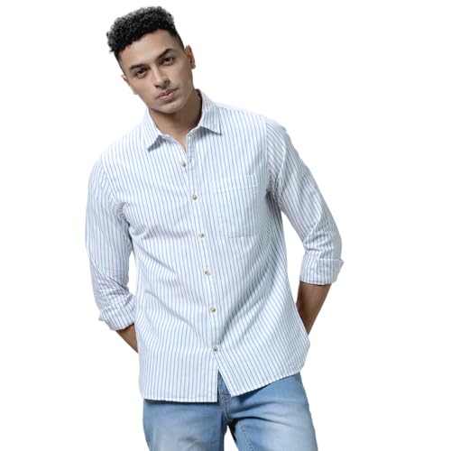 Image of WROGN Men's 100% Cotton Shirt | Striped Design | Slim Fit