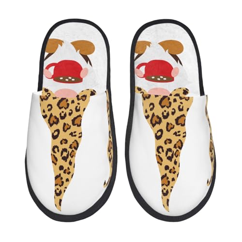 Christmas Gnomes In Leopard Print Women Slippers Home Furry Shoes Keep Men Couples Shoes Warm For Women-