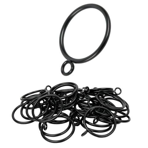 Manysky Curtain Rings with Eyelets, 48 Pack Metal Drapery Rings for Pinch Pleat Curtains Panels, Drape Rings Fits Up to 1.2 in Curtains Rod, 1.5 Inch I D Black