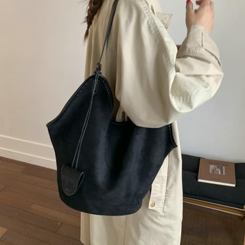 2 Pcs Slouchy Suede Bucket Hobo Bags Women Underarm Satchels Shoulder Bag Crescent Crossbody Purses Tote Handbag 20253