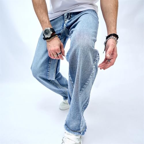 Mens Wide Leg Jeans Baggy Regular Relaxed Fit Straight Leg Jeans Raw Hem Vintage Y2k Loose Fit Denim Pants3