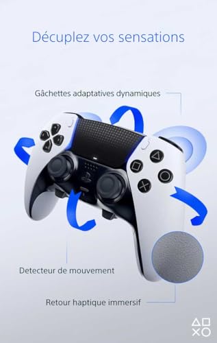 Sony, Manette DualSense Edge Officielle pour PS5 et PC, Sans Fil, Commandes Ultra-Personnalisables + Profils Interchangeables + Confort Amélioré, Boîte de Transport Incluse, Couleur : Blanche et Noire