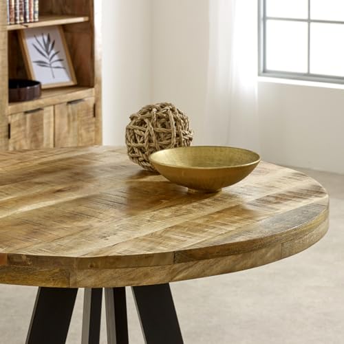 Brighton Round Mango Wood Dining Table for 4, Fully Assembled Kitchen Table for Home and Restaurant Use - Image 4