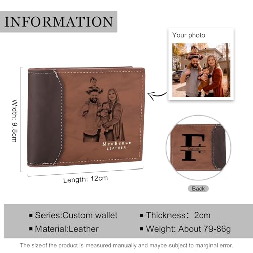 MeMeDIY Personalized Leather Bifold Wallets for Men Custom Engraved Photo/Initial/Text Mens Wallets Customized Wallet Gifts for Men Boyfriend Son Dad Husband (B2-Initials & Inside Text, Light Brown)2
