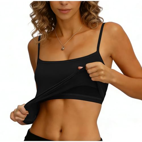 Style 51 Weste für Damen, V-Ausschnitt, ärmelloses Hemd, einfarbig, lässig, locker, leichte Sommerwesten, atmungsaktiv, dehnbar, Tank-Top, bequem, breiter Riemen, Camisole, Schwarz , XXL