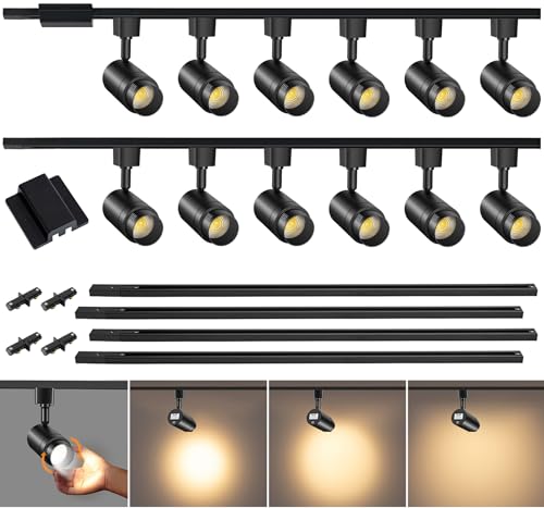TuyuBEE Zoomable 12-Light LED Track Lighting Kit with 13FT H Track Lighting Rail & Floating Canopy Connector, Modern Kitchen Track Lighting Fixtures Ceiling Spotlight, 12W Track Heads 3000K Black