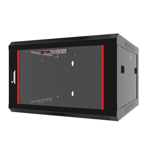 6U Wall Mount Server Rack Cabinet - Lockable Enclosure for Network Equipment, AV, IT, and Electronics - 18-Inch Deep, Black, Glass Door, Adjustable Rails, and Secure Storage for Racks and cabinets.