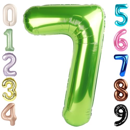 Image of 7 Balloon Numbers, 40In Green Balloons for Party Birthday Decorations | Eye-catching Appearance, Perfect Decorative Centerpieces, Convenient Self-sealing Structure, Widely for Various Occasions
