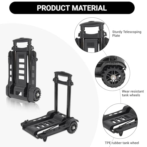 BBWELL Sackkarre Klappbar,Transportwagen Klappbar,Tragbare Alu-Sackkarre Bis 50kg,2 Expanderseilen Inklusive Geeignet für Flughäfen für Einkaufen, Camping, Angeln, Schwarz