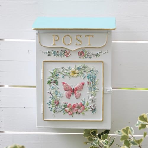 Boîte aux lettres extérieure rétro à motif floral fixation murale