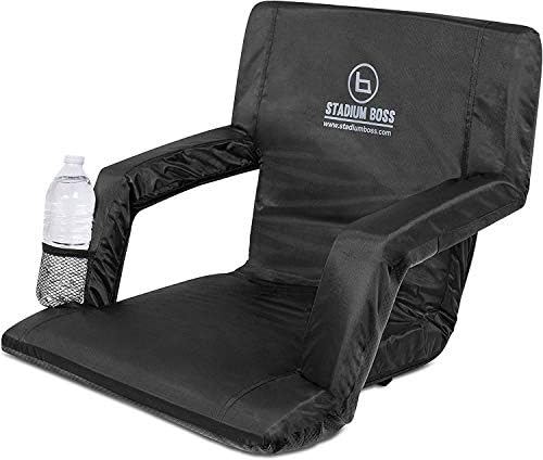 Stadium Boss Seat Reclining Bleacher Chair Folding with Back and Arms – Padded Sport Chair Armrest Recline - Perfect for Bleachers Lawns and Backyards – Supports Your Back – Shoulder Straps Cushion