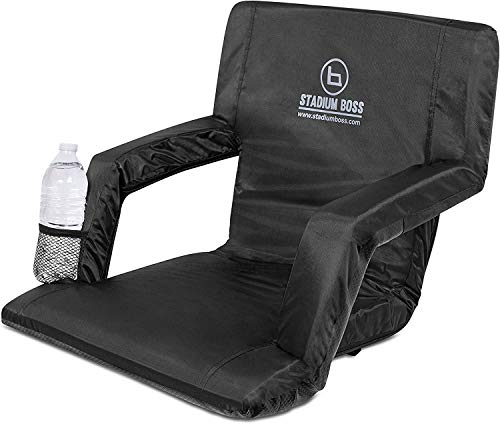 Stadium Boss Seat Reclining Bleacher Chair Folding with Back and Arms – Padded Sport Chair Armrest Recline - Perfect for Bleachers Lawns and Backyards – Supports Your Back – Shoulder Straps Cushion