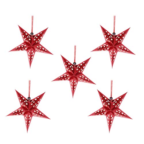 FRCOLOR Paper Star Pantalla de lámpara Papel rojo 45cm Poinsettias Hueco Doblado Estrellas 5 Piezas Colgantes de Navidad Interior Exterior Navidad Boda Fiesta de cumpleaños Colgante Decoración de Navidad