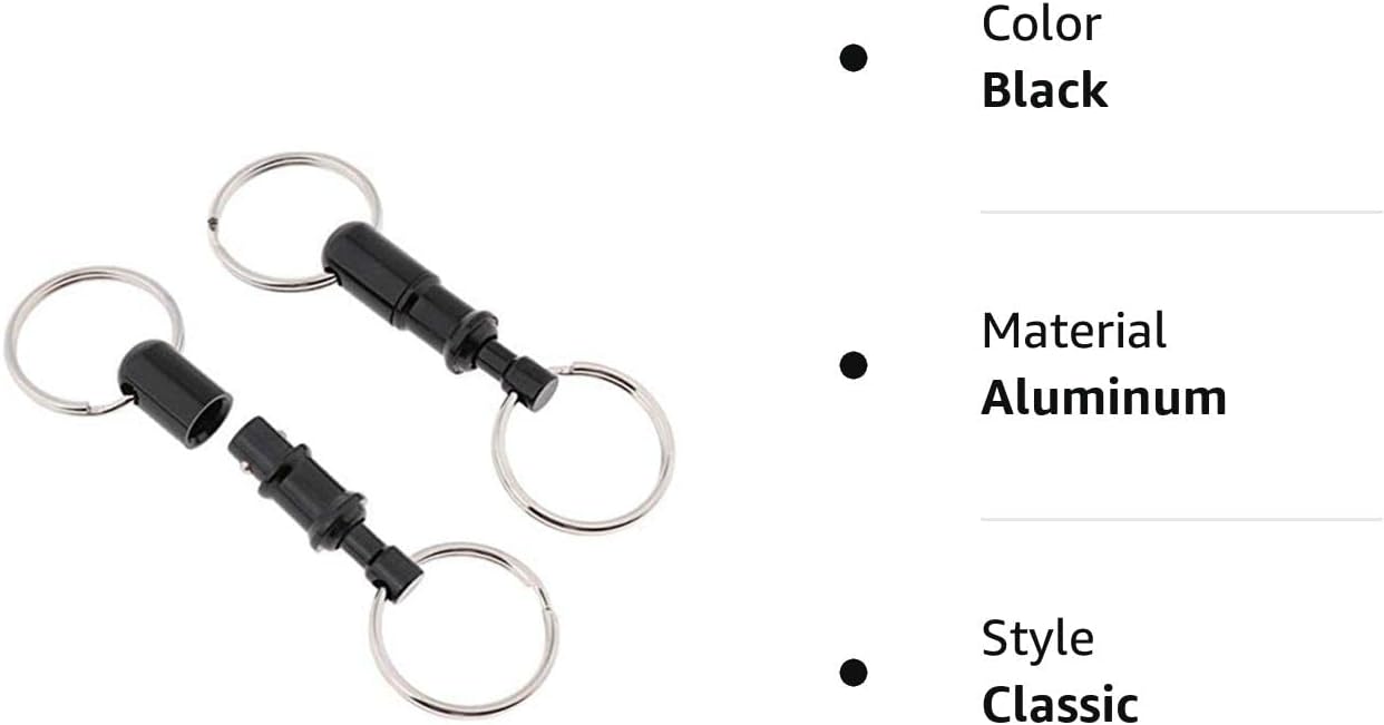 2Pcs/Set Quick Release Keychain Pull-Apart Removable Keyring with Two Heavy Duty Split Rings Key Accessories (Black)