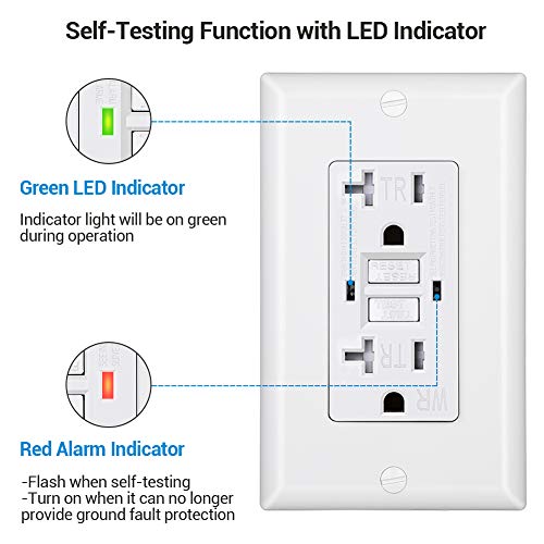 Dewenwils 20A Gfci Outlet, 5-Pack Self-Test Gfci Receptacle With Led Indicator, Tamper Resistant, Weather Resistant, Wallplate Included, Ul Listed, White #TOP2