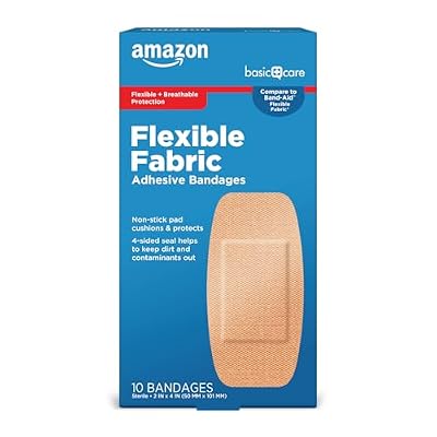 Amazon Basic Care Flexible Fabric Adhesive Bandages, XL (2 in x 4 in), Non-Stick Pad for Cuts & Scrapes, 4-Sided Seal, 10 Count