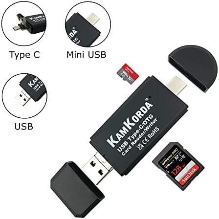 KamKorda SD Micro SD Card Reader | USB OTG Adapter | USB Type C Micro USB Portable Memory Card Reader | Multi Card Reader for SDXC SDHC SD MMC RS-MMC Micro SDXC Micro SDHC UHS-I Cards - Black