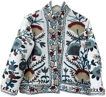 Embroidered Floral Jacket, Reversible, Cotton Blend, Traditional Ethnic Design, Multi-Color