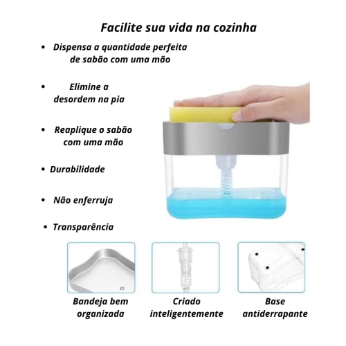 Dispenser Detergente 2 em 1 Esponja Limpeza Louça Dosador