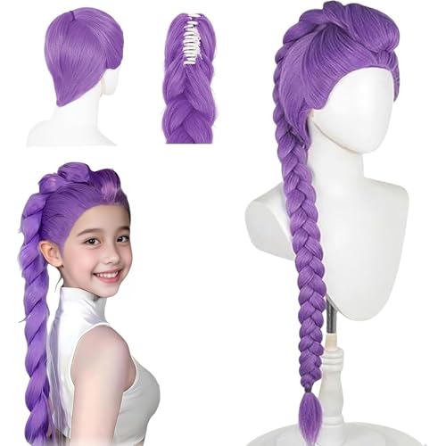 Lange lila Perücke Cosplay Kids Anime Dem0n Cosplay Perücke Lila Zopfperücke Hunter Cos-play Per-ücke Für Kinder Lange Lil-a Cospla-y-Perück-e für Halloween Karneval Cosplay Requisiten
