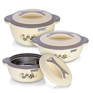 SPRINGWAY – Brand of Happiness Stainless Steel Floral Casserole – 1500ml, 1000ml & 800ml, 3 Piece, Ivory