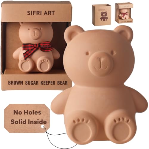 Image of Brown Sugar Bear Keeper - 3D Terracotta Clay Sugar Saver Softener, Reusable Moisture Stone for Brown Sugar, Cookies, Marshmallows, Herbs, Baking & Kitchen Storage