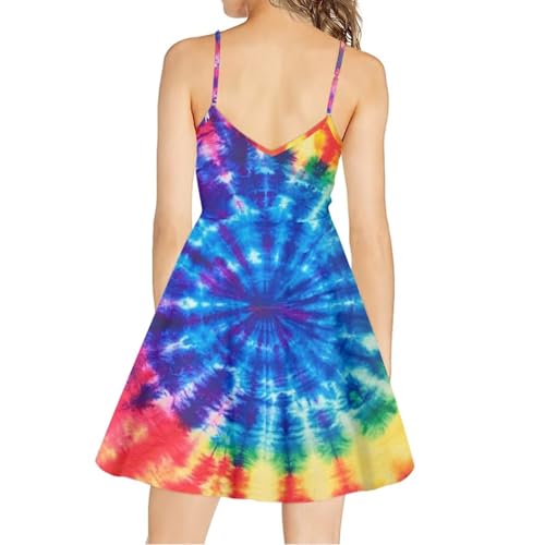 Image of Women's Spaghetti Strap Dress Summer Casual Swing Sundress Girls Beachwear Swing Mini Dress