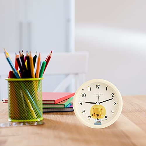 Ckv Alarm Clock For Kids, 3.7In Analog Non Ticking With Night Light Round Cartoon Animal Cute Alarm Clock Battery Operated Alarm Clock For Kids Bedroom Bedside Desk, Yellow Lion #TOP6