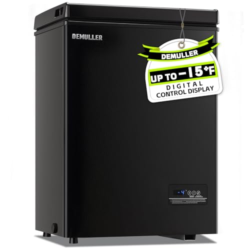 Small Mini Freezer Chest Freezer with 2 Hanging Baskets Electronic Control to 1℉Top Door Open Freezer Energy Saving Quiet Operation Perfect for Dorm, Garage and RVS, Black