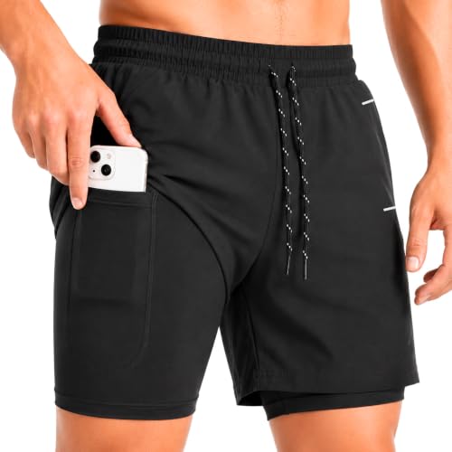 Image of Men's 2 in 1 Quick Dry Shorts with Inner Tights, Gym Shorts for Men Workout, Running Shorts for Men
