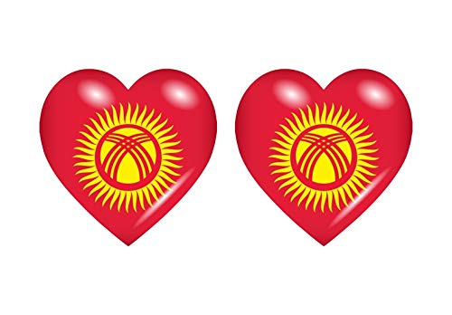 Akachafactory 2X Autocollant Sticker Drapeau Coeur KS Kirghizistan
